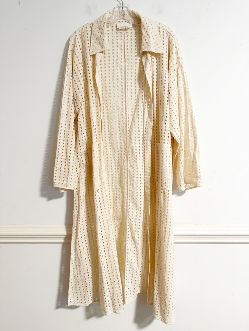 By Anthropologie Collared Eyelet Duster Cardigan Cream One Size